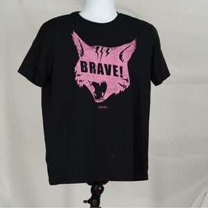 Diesel Y2K Black and Pink Short Sleeve Graphic Cat Brave Tee Size M